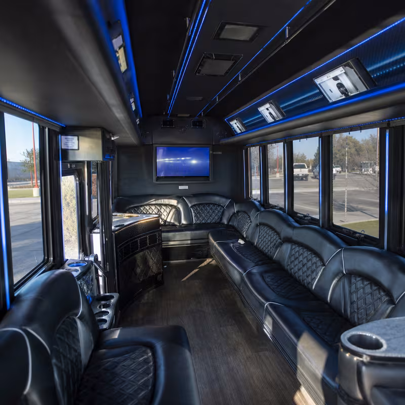 Passenger watching the Miami scenery during a regional party bus road trip