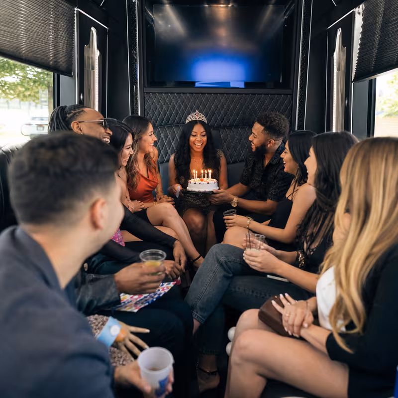 Black Mercedes Sprinter van staged for an Miami Birthday Transportation group