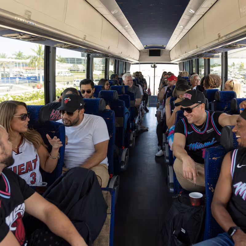 Passenger seating aboard a Miami party bus rental