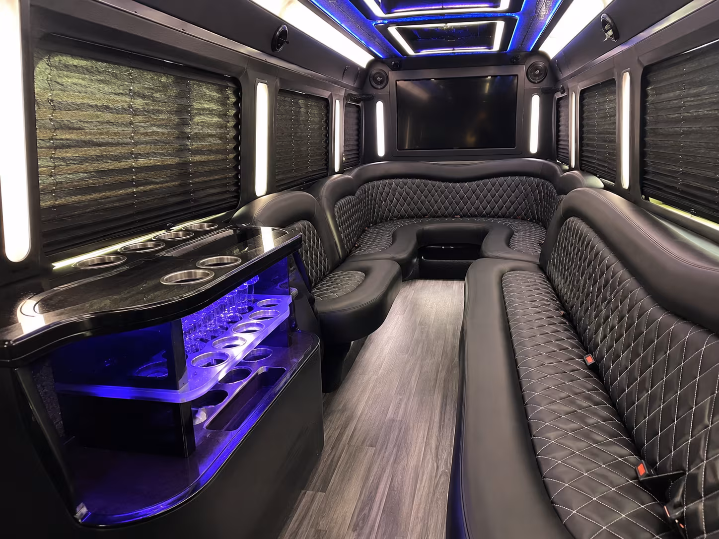 Miami Birthday, Sweet 16, & Quinceañera Transportation party bus interior