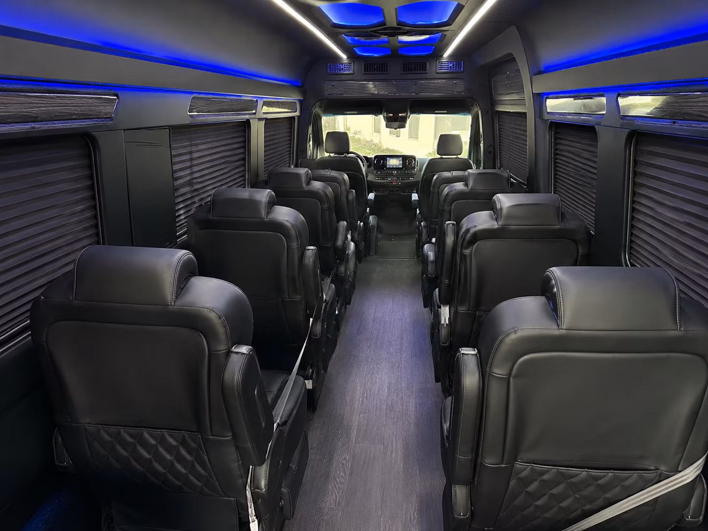 Interior of a Miami Sprinter van with luggage