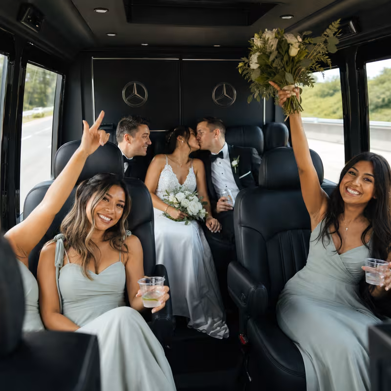 Black Mercedes Sprinter van staged for an Miami Wedding Transportation group
